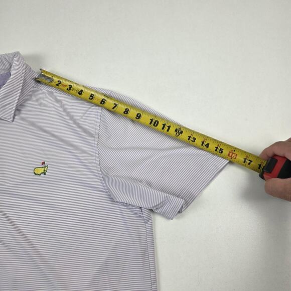 Masters Tech Polo Shirt Mens Large Purple White Stripe Golf Performance Stretch - Picture 7 of 9